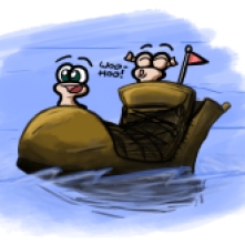 Worms sailing a shoe across the sea! Without a sail or a paddle, but still.
